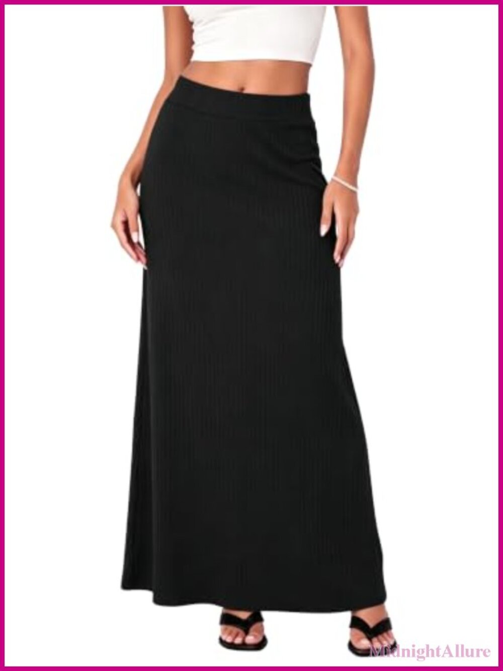 Women's Ribbed Knit High Waist Maxi Skirt Comfy Long A-Line